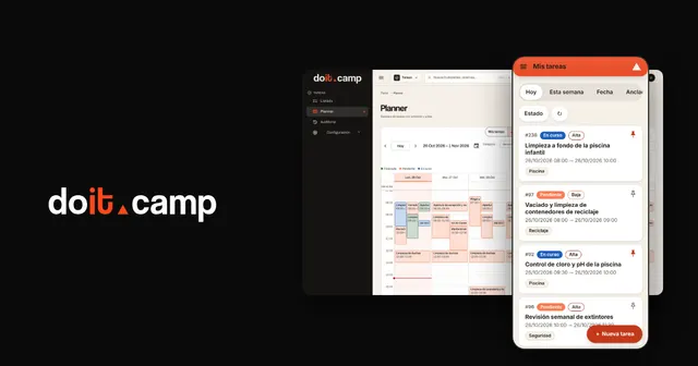 doit.camp logo next to the weekly task planner in the back office and the “My tasks” list of the Staff App on a phone.