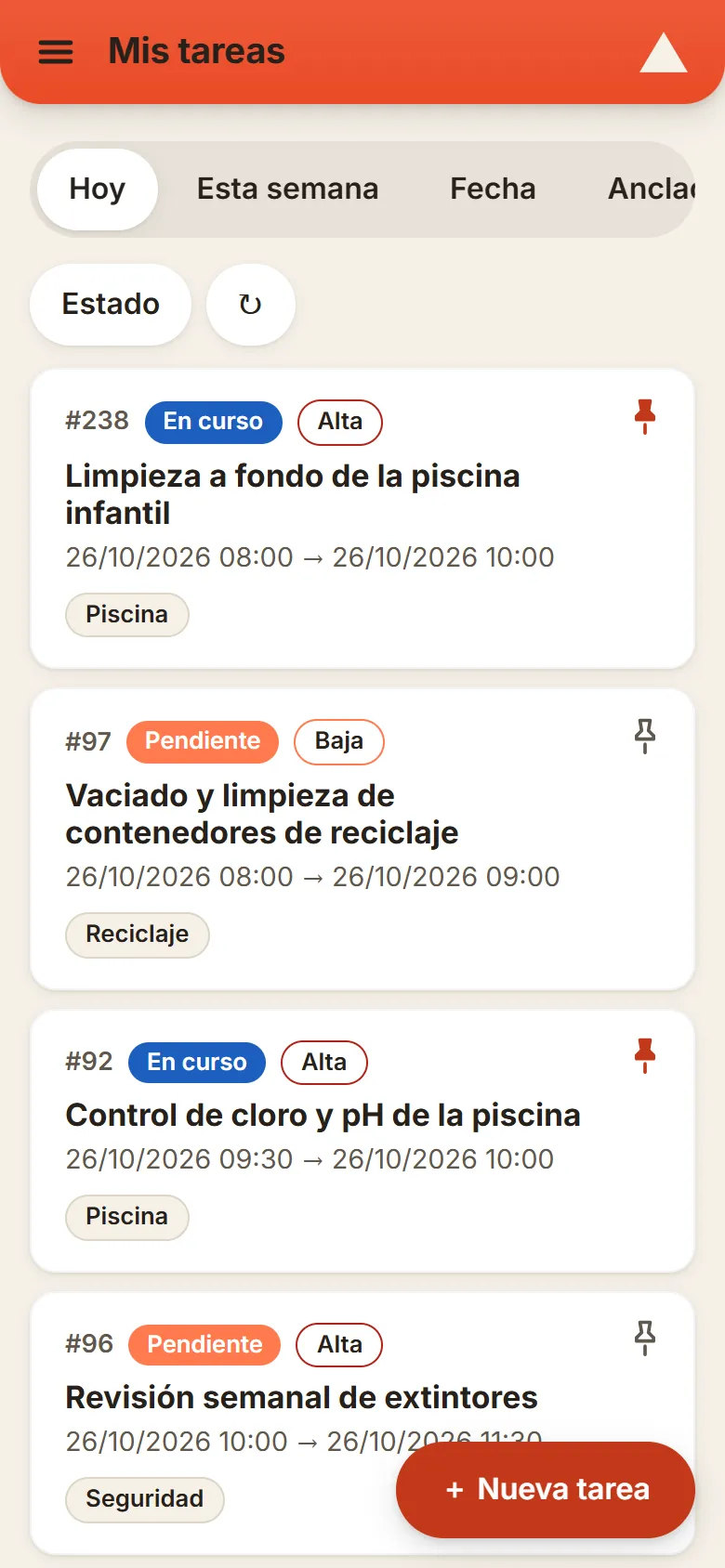 Su jornada, en una lista.